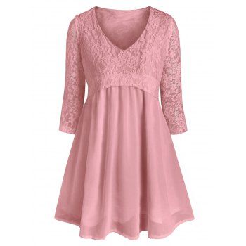 

Plus Size Lace Insert 2fer Blouse, Light pink