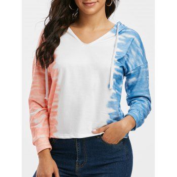 

Tie Dye Drop Shoulder V Notch Hoodie, Light pink