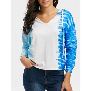 

Tie Dye Drop Shoulder V Notch Hoodie, Light blue