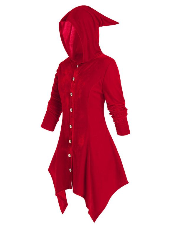 Manteau à Capuche Mouchoir en Velours Grande Taille - Rouge 2X