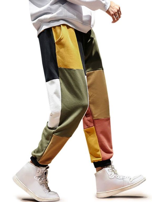 Pantalon en Blocs de Couleurs à Pieds Etroits à Cordon - multicolor A 4XL