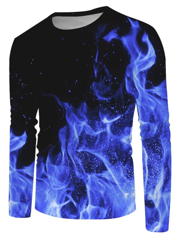 T-shirt à Imprimé 3D Flamme à Manches Longues - multicolor 2XL