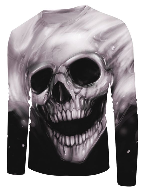 T-shirt d'Halloween à Imprimé Crâne à Manches Longues - multicolor 4XL