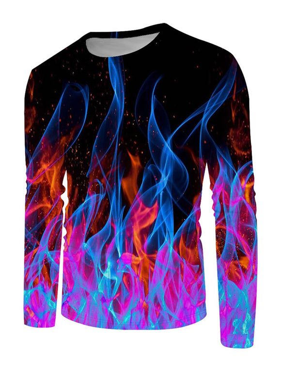 T-shirt à Imprimé 3D Flamme Coloré à Manches Longues - multicolor 4XL