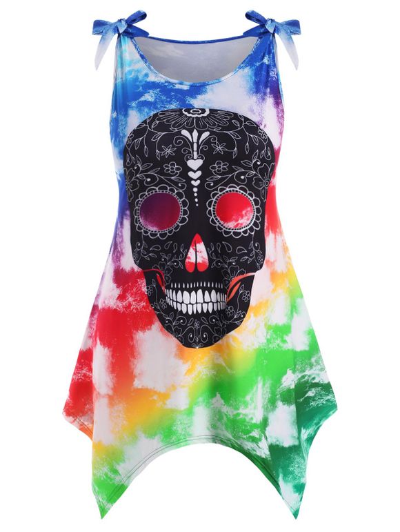 Débardeur d'Halloween Teinté Crâne à Epaule Dénudée de Grande Taille - multicolor 1X