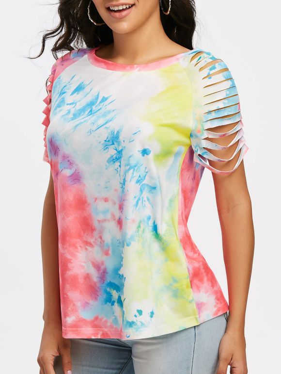 T-shirt Tie-Dye Découpé à Manches Raglan - multicolor S