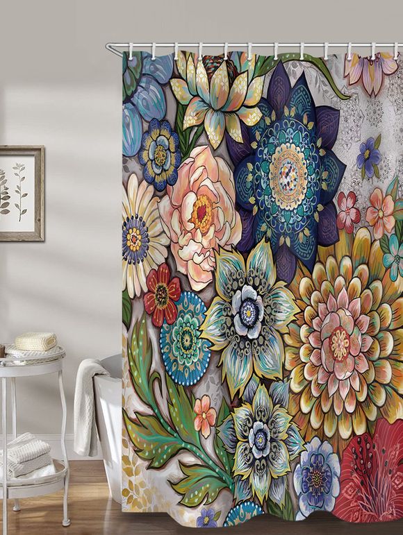 Rideau de Douche Imperméable Fleur Colorée Imprimée pour Salle de Bain - multicolor W71 X L71 INCH