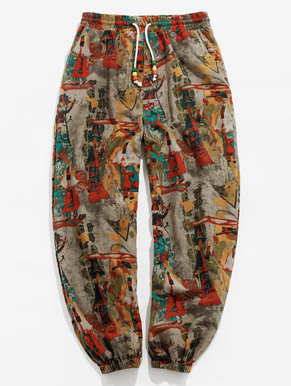 Pantalon Décontracté à Imprimé Style Vintage - multicolor S