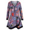 Blouse Fleurie Imprimée à Demi-Zip de Grande Taille - multicolor 3X