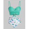 Ensemble de Bikini Enveloppé Matelassé à Imprimé Cactus - Vert clair XL