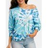 Swirl Tie Dye Exposed Shoulder Casual T Shirt - BLUE S