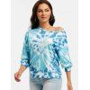 Swirl Tie Dye Exposed Shoulder Casual T Shirt - BLUE S