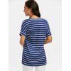 V Neck Striped Side Slit T Shirt - DEEP BLUE M