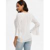 Tie Collar Lace Insert Bell Sleeve Blouse - WHITE M