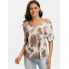 Tie Dye Cold Shoulder High Low T-shirt - LIGHT COFFEE S