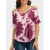Tie Dye Cold Shoulder High Low T-shirt - LIGHT COFFEE S