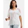 Pure Color Notched Collar Crochet Lace Insert Blouse - WHITE M