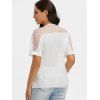 Pure Color Notched Collar Crochet Lace Insert Blouse - WHITE M