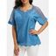 Blouse en Dentelle Insérée en Couleur Unie au Crochet à Col Cranté - Blanc 2XL