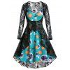 Ensemble de Robe d'Halloween à Bretelle Citrouille et Cardigan en Dentelle de Grande Taille - Vert Mer 4X