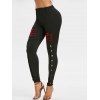 Pantalon Déchiré à Carreaux Imprimé Embelli de Bouton - Noir M