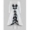 Robe Haute Basse à Carreaux de Grande Taille à Lacets - Blanc 5X