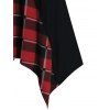 Plus Size Handkerchief Plaid Buttoned Long Sleeve Tee - BLACK L