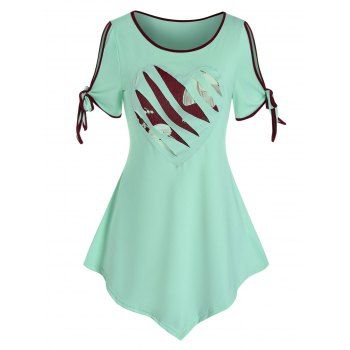 

Valentine Heart Pattern Bowknot Ripped Marled T-shirt, Light green