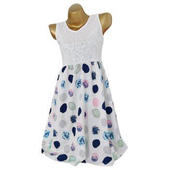 

Lace Bodice Printed A Line Dress, White