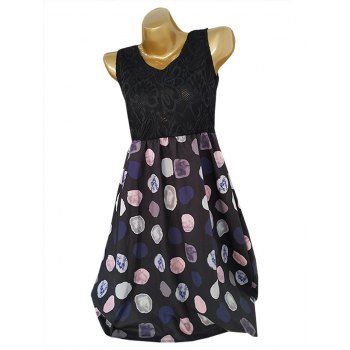 

Lace Bodice Printed A Line Dress, Black