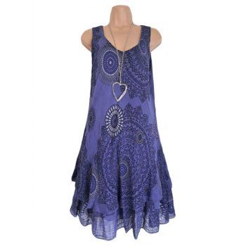 

Printed Layered Trapeze Dress, Deep blue
