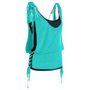 Image of Lace Up Tie Shoulder Top and Camisole Set