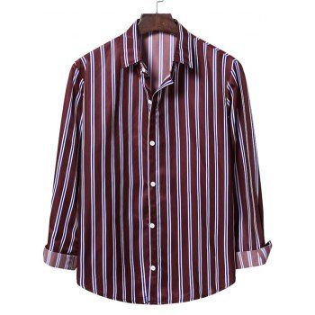 

Button Up Vertical Stripe Shirt, Red wine