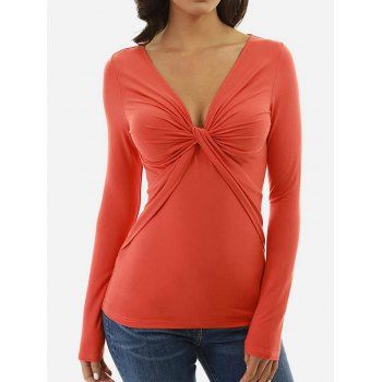 

Plunge Twist Ruched Long Sleeve Top, Orange