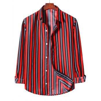 

Striped Casual Long Sleeve Button Up Shirt, Lava red