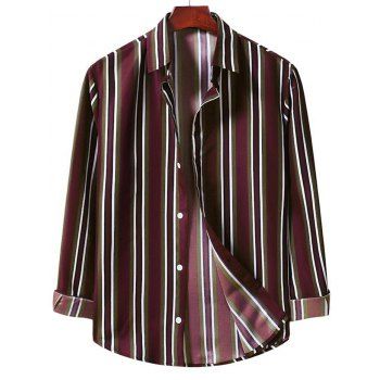 

Casual Vertical Stripe Button Up Shirt, Red wine