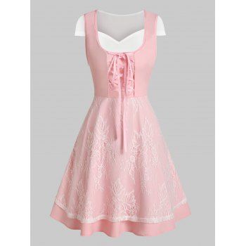 

Lace Panel Corset Style Lace Up Dress and Top Set, Light pink