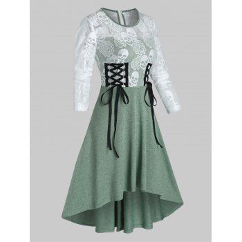 

Halloween Skull Lace Insert Lace-up High Low Dress, Sea green