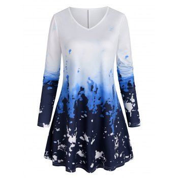 

Plus Size Ombre Color V Neck Tee, Blue