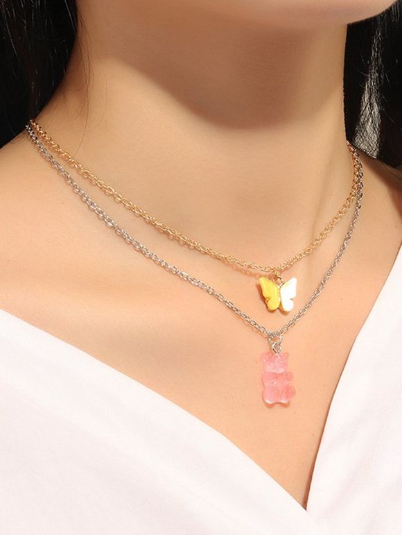 Ensemble de Colliers Chaîne Pendentif Ours et Papillon - multicolor A 