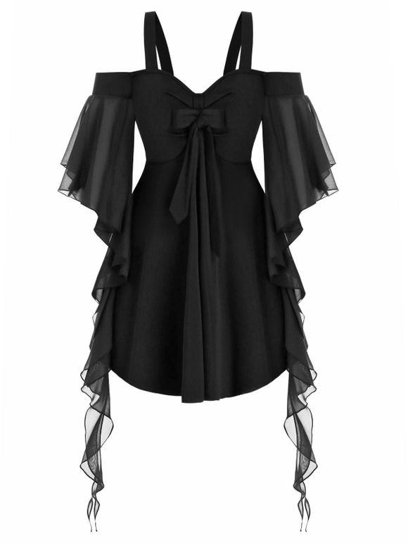 T-shirt Gothique à Epaule Dénudée Manches Papillon de Grande Taille - Noir 5X