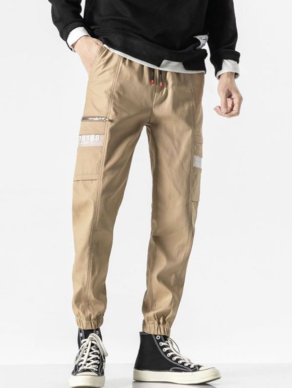 Pantalon Cargo Décontracté à Imprimé Lettre à Cordon - Kaki M