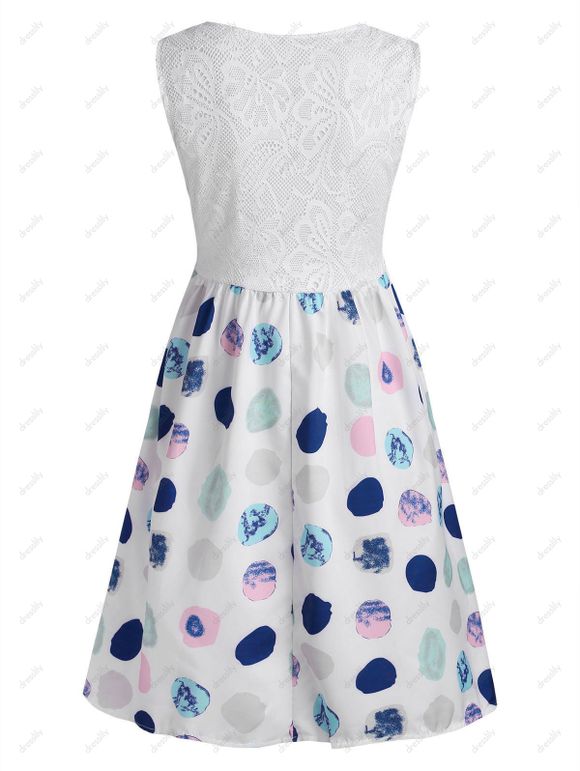 Robe Imprimée Ligne A en Dentelle - Blanc 2XL