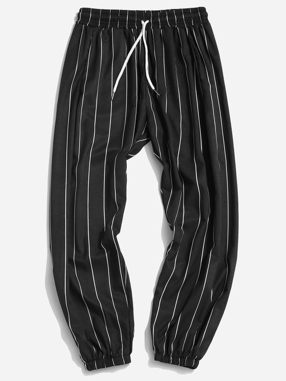 Pantalon Motif Rayé à Cordon - Noir 3XL