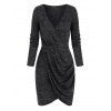 Robe Tulipe Teintée Imprimée à Manches Longues - Gris Carbone 2XL