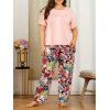 Pyjamas Floral Feuille de Grande Taille - Rose clair 2XL