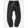 Pantalon Motif Rayé à Cordon - Noir 3XL