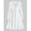 Mini Robe Simple Manches Longues à Col Plongeant à Lacets - Blanc M