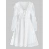 Mini Robe Simple Manches Longues à Col Plongeant à Lacets - Blanc XL