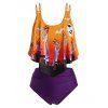 Maillot de Bain Tankini d'Halloween Chauve-souris Squelette Imprimés de Grande Taille - Orange Foncé 1X